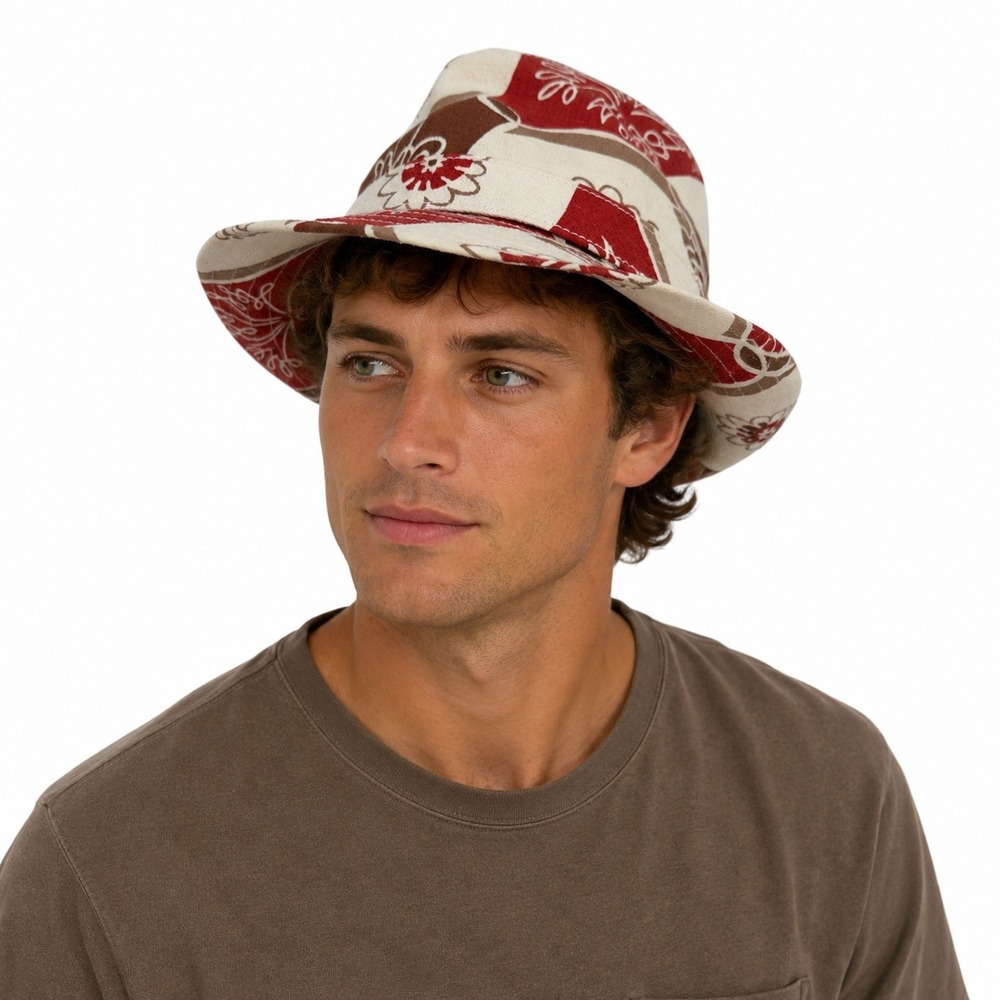Goorin Brothers Floral Bucket Hat Red Brown Cream Men's Sample